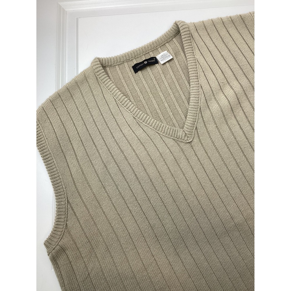 Cotton Traders Mens 3XLT Beige Ribbed V-Neck Sweater Vest Tan Tall 9300-22